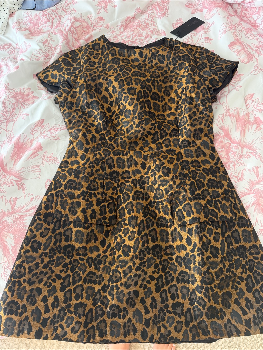Girls Leopard Print Short Sleeve Dress - Black & Brown